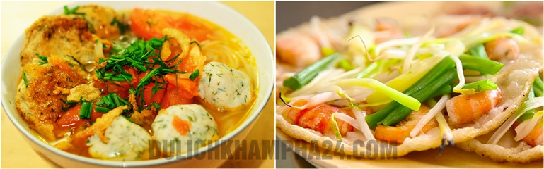 Bun ca va banh xeo tom nhay