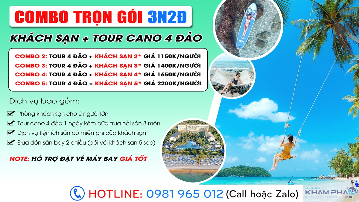 Combo khach san va tour cano 4 dao Phu Quoc