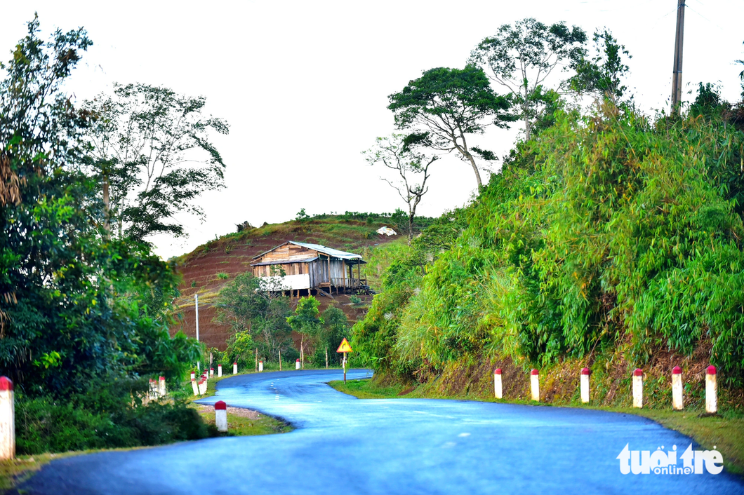 Một căn nhà gỗ thơ mộng bên đường mây nằm trên quốc lộ 24 thuộc huyện Kon Plông, Kon Tum - Ảnh: T.T.D.